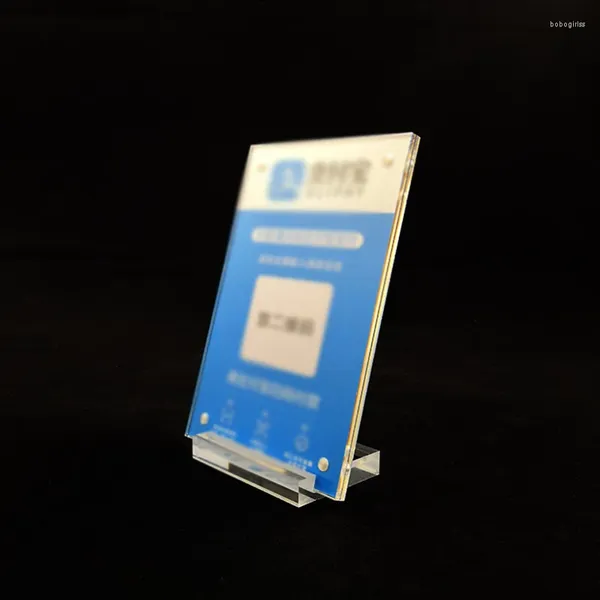Quadros 1 pc Acrílico Mesa Cartão Sinal Preço Tags Plexiglass Display Stand Clear Po Frame Imagem com Base Party Home Decor Placa