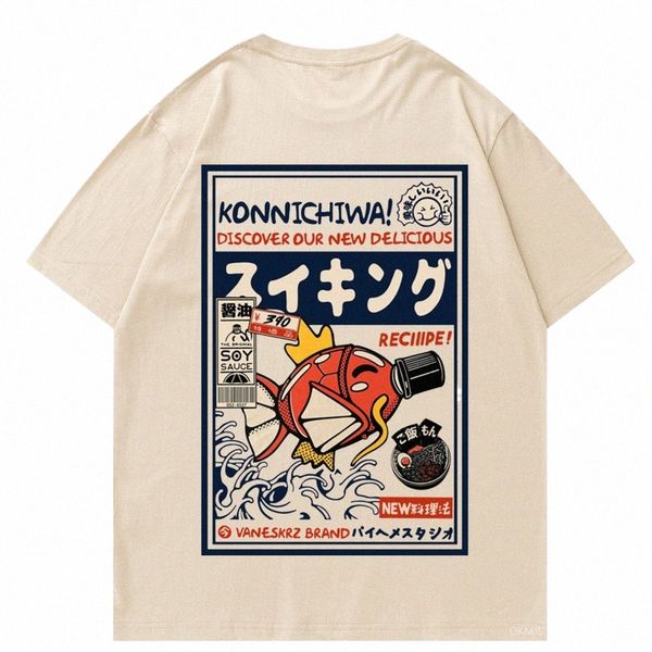 Hip Hop Straße T-Shirt Harajuku Japanische Kanji Spaß Fisch Fi Casual T-Shirt Heißer verkauf männer Sommer Kurzarm T-Shirt L4VO #