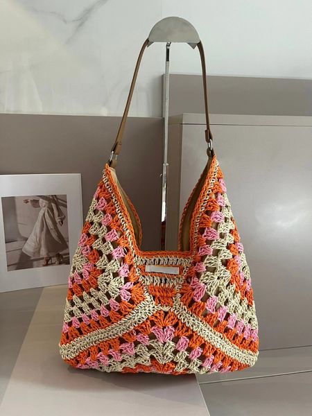 Borse da spiaggia estive di design Borse grandi in paglia di rafia Colori a contrasto Borsa a tracolla shopping in tessuto di marca di lusso femminile Borsa scavata di grande capacità 2661