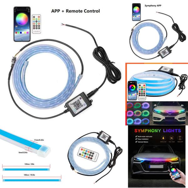 Aggiornamento Nuovo Led Cofano Auto RGB Striscia Colorata Drl Luci di Circolazione Diurne Faro Luce Decorativa Auto Bar APP di Controllo Remoto 12V