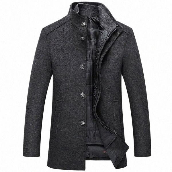 Casaco grosso masculino inverno outwear único breasted casacos de lã com colete ajustável casaco masculino à prova de vento gola quente parka p2v6 #