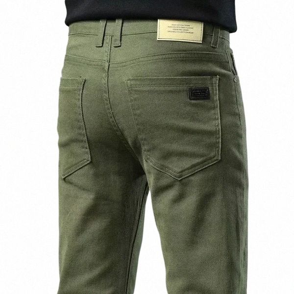 Осенние новые мужские узкие эластичные джинсы Fiable и универсальные джинсовые брюки из мягкой ткани Army Green Coffee Мужские брендовые брюки t37d #