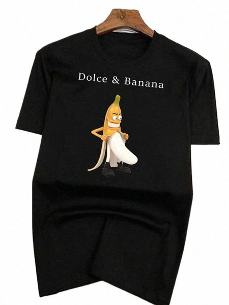 divertente estate di alta qualità Banana Stampa Mens T-shirt girocollo traspirante Top modale confortevole maglietta da uomo manica corta Tees 56lz #