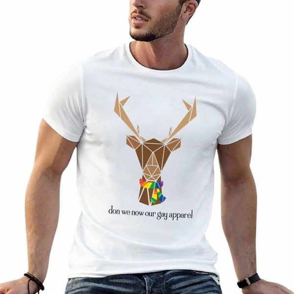 D Şimdi Gay Giyimimiz: Tam Renk Ren Geyiği T-Shirt Sade Tees Funnys Erkekler İçin Büyük ve Uzun Tişörtler 51SI#