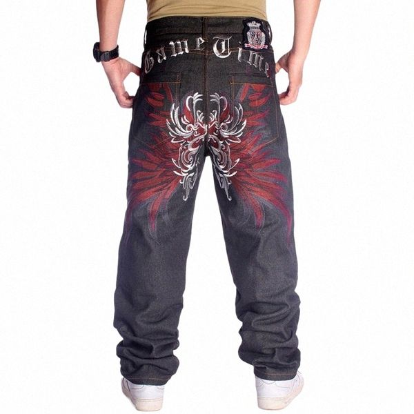 Homens pretos baggy jeans hip hop marca designer calças de skate solto bordado reto hiphop rap jeans perna larga calças jeans z4jE #