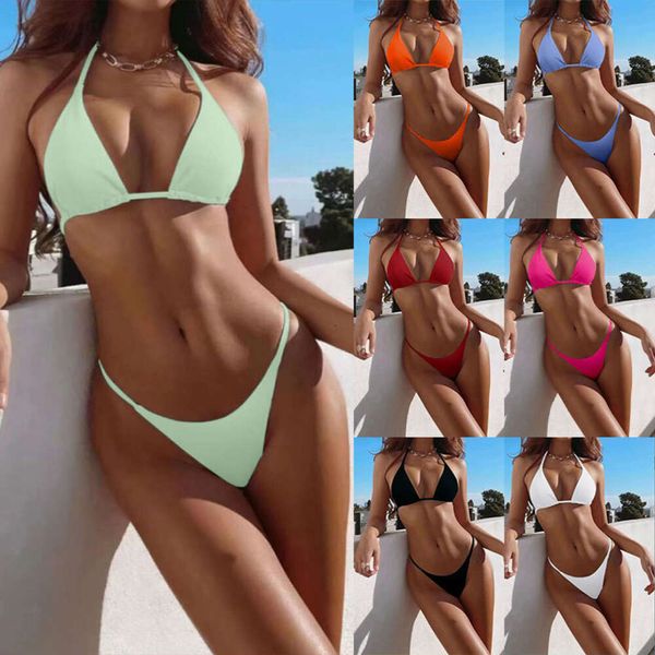 2024 Bikini Seksi Dantel Yukarı Boyun Asma Bikini Kadın Moda Çok Renkli Bölünmüş Mayo