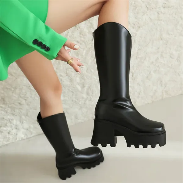 Botas 2024 conciso punk v-forma abertura plataforma bloco de salto alto grosso sola tornozelo botas senhoras festa branco sapatos femininos inverno