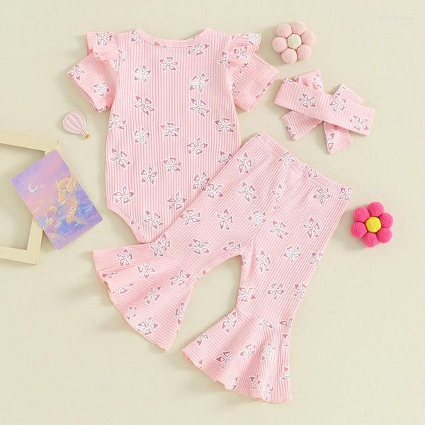 Conjuntos de roupas Bebê Menina Roupas Farm Chick Summer Outfit Romper Bodysuit Tops Bell Bottoms Calças Infantil Criança