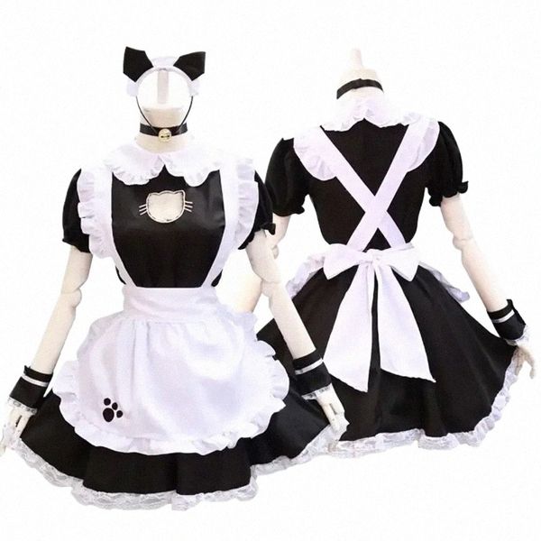 vestido preto lolita dres de empregada de empregada fofa de cosplay feminino feminino traje dr halen figurmhes r2yw#