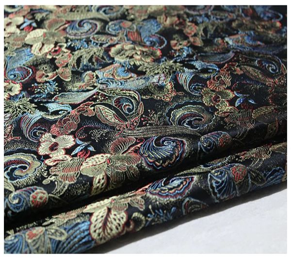 Kumaş 75x100cm Siyah Çiçek Baskı Jacquard Brocade Kumaş, Jakar Elbise Kumaş Döşeme Mobilya Kumaş Torba Çadır Dikiş Malzemesi