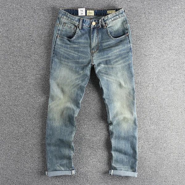 Herrenjeans Q118 # 2024 Frühling und Herbst Amerikanischer Retro-Twill-Denim Einfache 72% Baumwolle gewaschene alte gerade Jugend-Freizeithose