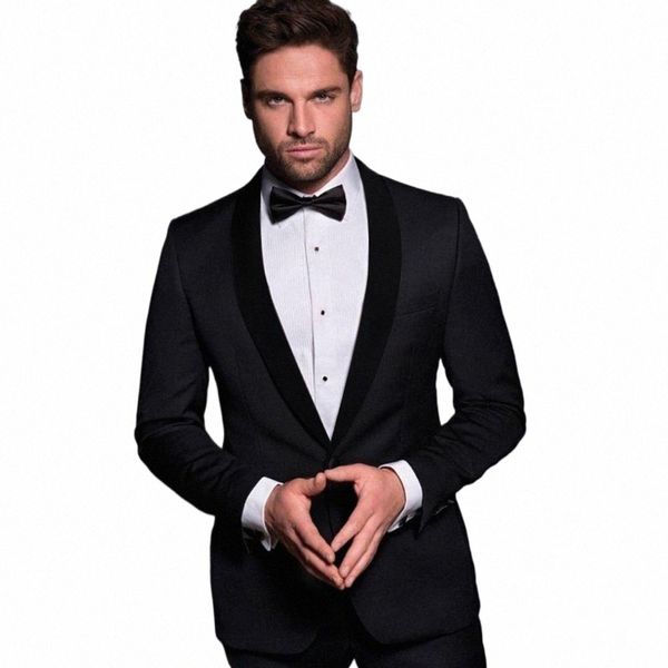 Veet preto xale lapela homens ternos 2 peça fi bonito cavalheiro casamento smoking elegante festa de formatura masculino terno fino 2024 c7AO #