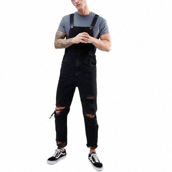 Männer High Street Zerrissene Denim Latzhose Fi Streetwear Zerstörte Jeans Overalls Distred Hosenträger Hosen Für Männliche 97ot #