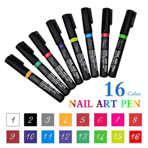 2024 16 colori per nail art graffiti set di penna impermeabile per la pittura per rivestimento per rivestimento fai -da -te arte floreale accessori strumenti astratti manicure per