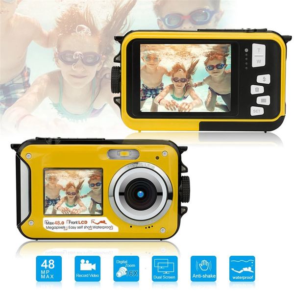 Wasserdichte Digitalkamera 1080P 4K/30FPS Full HD Selfie Videorecorder 48MP Anti-Shake-Unterwasserkamera Dual-Screen-Minikamera 240327