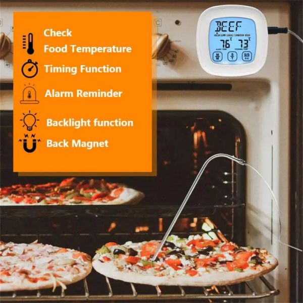 Medidores Digital Tela de Toque Termômetro de Alimentos com Sonda CHURRASCO Carne Água Óleo Cozinhar Temporizador de Temperatura Alarme Cozinha Cozinhar Ferramentas