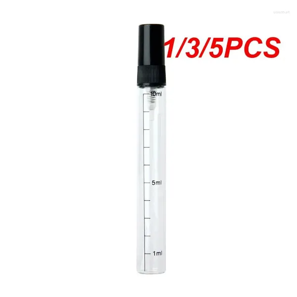 Frascos de armazenamento 1/3 / 5PCS 2ml 5ml 10ml Frasco de perfume de vidro preto com amostra de escala Pulverizador de névoa Atomizador Frascos finos 4 #