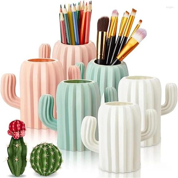 Vasi Set di vasi di fiori di cactus Creativo portapenne multifunzionale Tazza Pennello per trucco Organizzatore Gioielli Desktop Storage Decorazione domestica