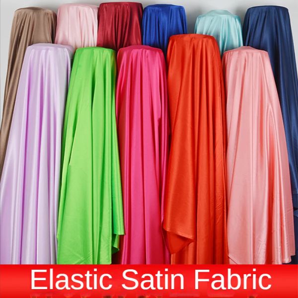 Stretch-Satin-Stoff, glänzend, Meterware, für Kleider, Kleidung, Cheongsam, Hanfu, Nähen, einfarbig, hochdichtes Futterstoff, Sommer-DIY