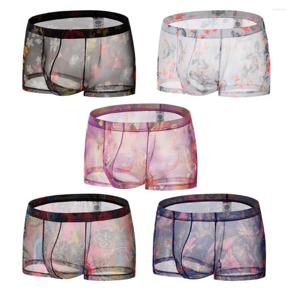 Cuecas cuecas masculinas shorts de algodão sexy transparente ver através boxer lábio impressão clássico oco #280102