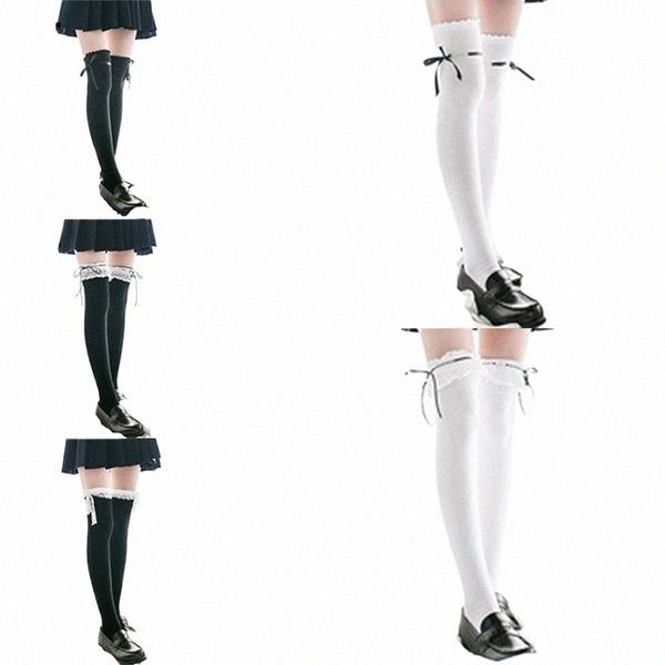 Lolita Stocking Womens Anime Cosplay Maid Girls Lace Top Coxa Alta Sobre Joelho Perna Wr Leggings Sexy Cott Meias Estilo Kawaii Z2Qr #