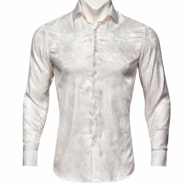 Barry.wang Luxus Weiße Paisley-Seidenhemden Männer Lg-Ärmel Lässige Fr-Hemden Für Männer Designer-Fit-Dr-Hemd BY-0075 S99H #