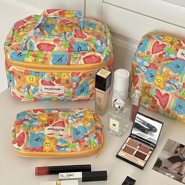 Aufbewahrungstaschen Ins Schöne Mädchen Kosmetiktasche Tragbare Quilting Lippenstifte Bleistift Make-up Organizer Große Kapazität Reißverschluss Reise Toilettenartikel Waschen