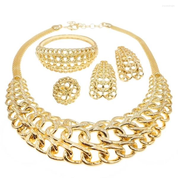 Halskette Ohrringe Set Italien vergoldet Dubai Schmuck Exquisite zerstäubte hohle Frauen Hochzeit Party Geschenk Luxus Schmuck