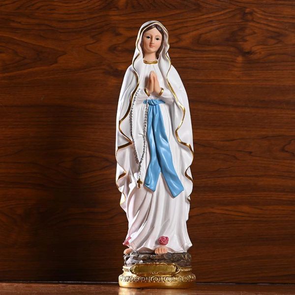 Esculturas católica romana escultura resina mesa estátua estatueta decorativa figura nossa senhora de lourdes virgem maria estátua 30cm altura