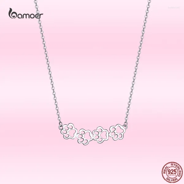 Anhänger Bamoer 45CM 925 Sterling Silber Niedlicher Haustierabdruck - Halskette für Frauen Stilvoller Ausschnittanhänger S925 Feiner Schmuck