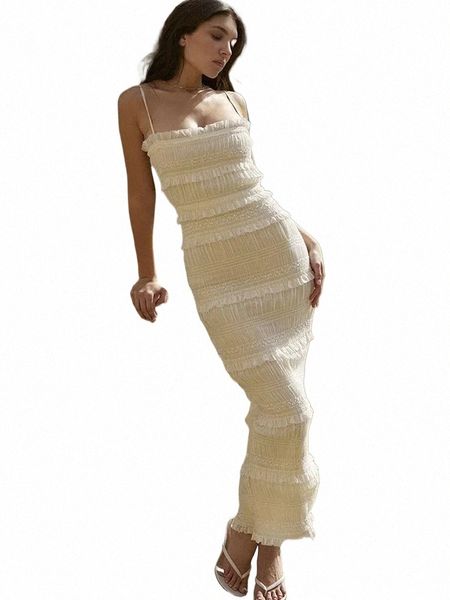 mingmingxi Luxus gerafftes Maxi-Formelles Ocn-Dress Beige Spaghetti-Träger-Hochzeitsfestkleid Sommer-Abschlussball Dr v6eU #