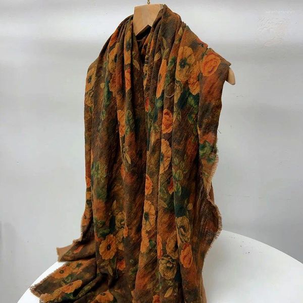 Schals Blumenbedruckter Retro-Stil Vergrößerter quadratischer Schal für Damen Frühling und Herbst Schal Nackenschutz Warm