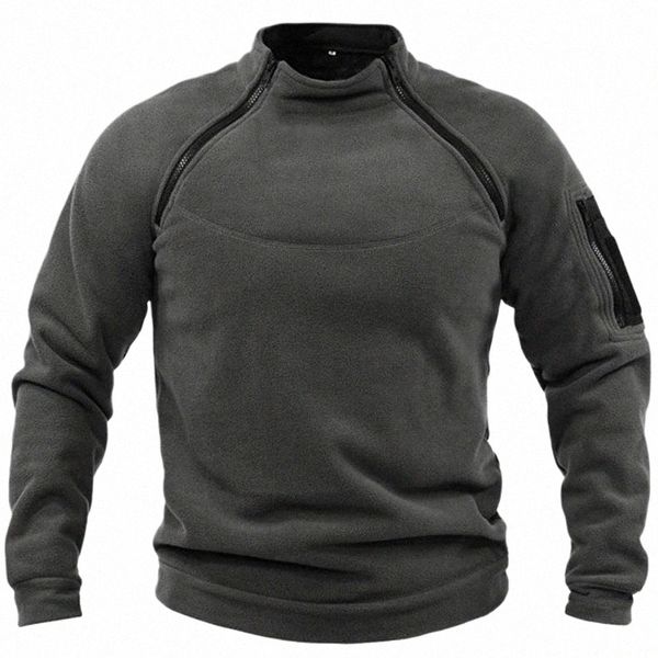 Roupas de caça para o homem inverno tático jaqueta ao ar livre zíperes velo pulôver mans caminhadas camisola quente gola moletom f02x #