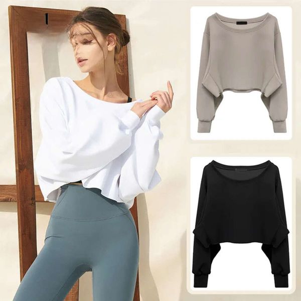 Felpe corte per yoga Jogger Fiess Tops Giacca corta ampia Rilassata Streetwear Grembiule Danza sportiva T-shirt a maniche lunghe Bella copertura esterna