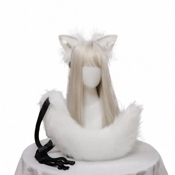 Giappone Anime Coda di volpe e orecchie Set Cosplay Prop Kamisama Bacio Hajimemita Volpe Orecchio Coda Peluche Lupo Orecchie di gatto Halen Regalo del partito b6Ah #