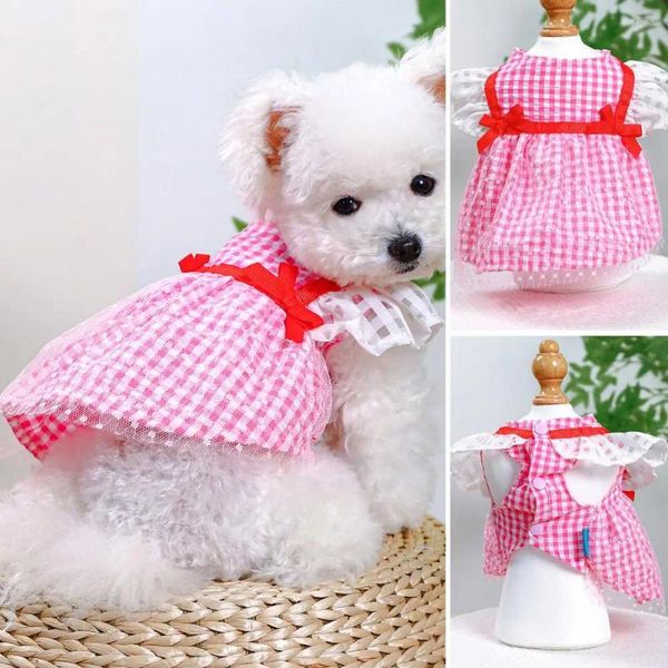 Cão vestuário filhote de cachorro vestido adorável treliça alta elasticidade elegante acima poliéster verão fino vermelho webbing acessórios para animais de estimação