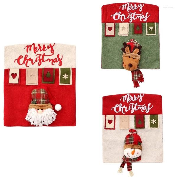 Capas de cadeira Natal 3D Santa Snowman Elk Back lavável protetor de sala de jantar decorações para casa