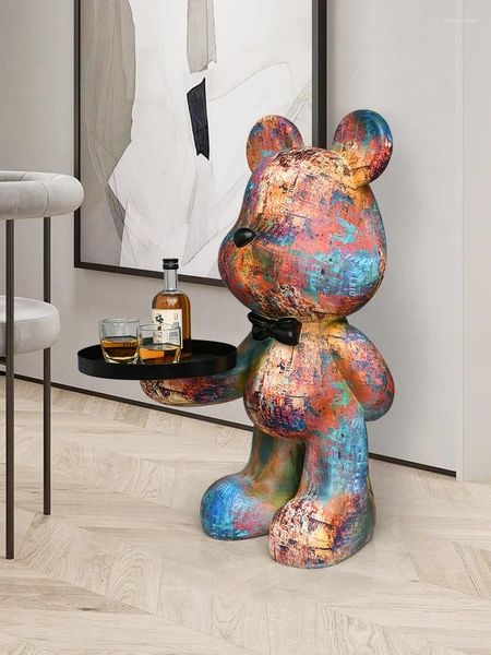 Estatuetas decorativas cor criativa pintura a óleo urso escultura mobiliário doméstico sala de estar decoração presente interior artesanato