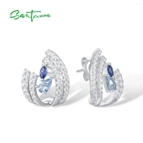 Brincos Santuzza 925 prata esterlina para mulheres espumante azul spinel branco zircônia cúbica delicado uso diário joias finas