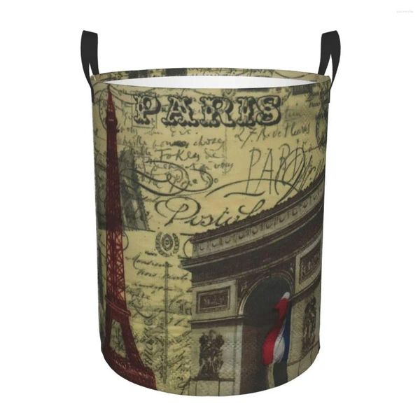 Çamaşır çantaları Vintage France Paris Eyfel Tower Sepet Katlanabilir Giysiler Oyuncak Engel Depolama Kutusu Çocuklar İçin Kreş