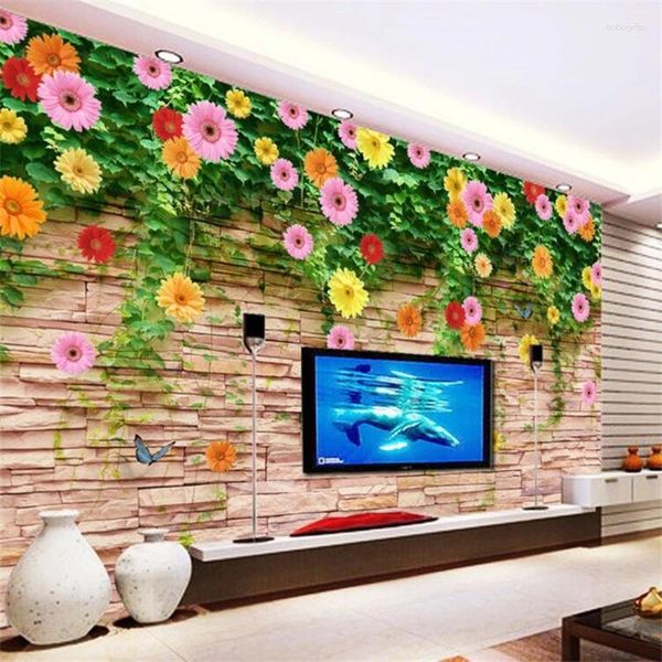 Wallpapers Wellyu personalizado grande papel de parede 3d estéreo murais rosa crisântemo sala de estar tv papel de parede pintura decorativa papel de parede