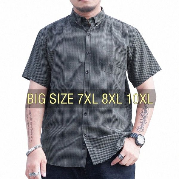 Camisa masculina xadrez manga curta oversize 6xl 7xl 8xl 10xl plus size verão formal fi preto branco casual vermelho retro dropship e1iW #