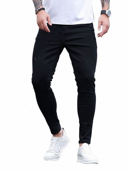 2023 Primavera Estate Uomo High Fi Nero Skinny caviglia Fit Jeans strappati Uomini Designer alla moda Denim Pantaloni Jeans per uomo v0Xq #