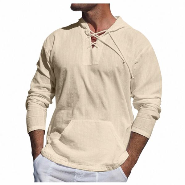 Männer Lg Sleeve T-shirt Mit Kapuze Cott Leinen Hemd Lose Tops Männer Shirts Mann Strand Stil Neue Ankunft Hübsche hemden r3x6 #