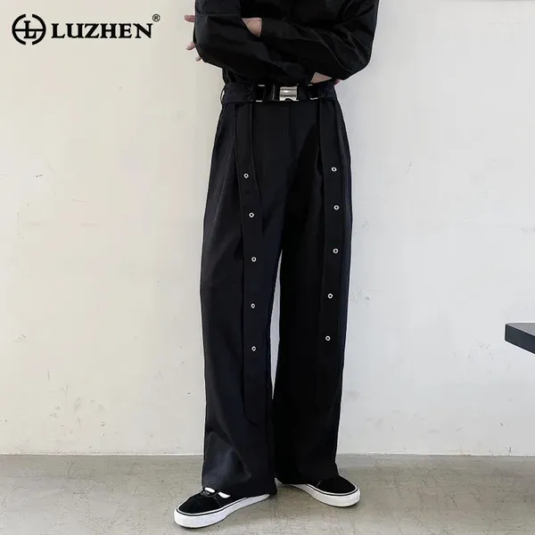 Мужские брюки LUZHEN, весенние стильные заклепки с металлическим декором, лоскутный дизайн, прямой костюм, оригинальные уличные модные брюки LZ2105