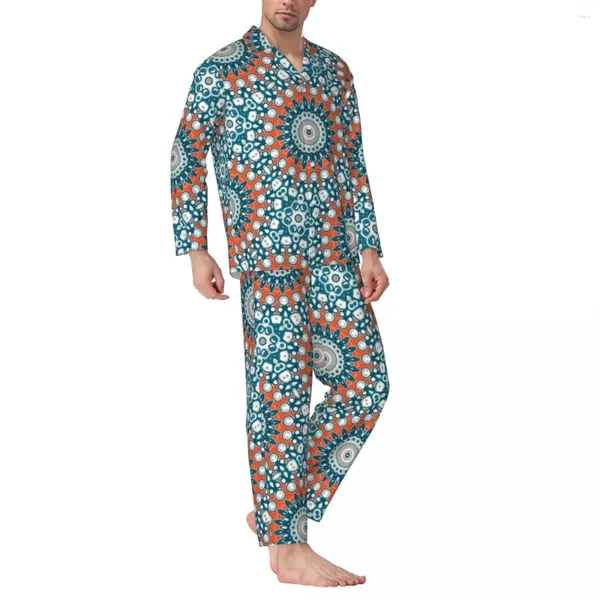 Casa roupas pijamas homem funky mandala noite pijamas bohemia design 2 peças conjuntos de pijama casual manga longa quente terno oversize