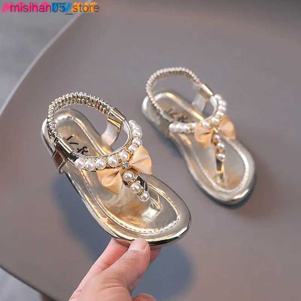 Sandali Scarpe estive per ragazze Perline Appartamento Scarpe da principessa capovolte Scarpe da ballo per bambini Sandali per bambini Scarpe da sposa per bambini Rosa Q240328