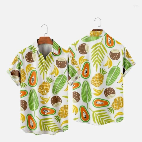 Camisas casuais masculinas T-shirt havaiano frutas estilo retro 3D impresso y2k hombre moda camisa praia roupas de grandes dimensões