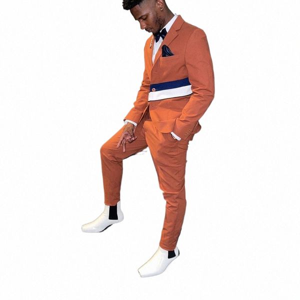 Abiti da uomo normali Blazer Terno Costume Hombres monopetto arancione con risvolto risvolto pantaloni giacca a due pezzi di alta qualità di lusso 56aw #