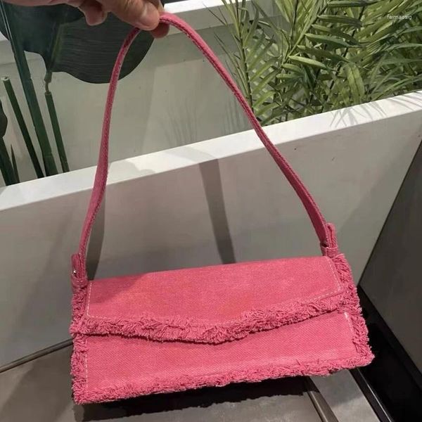 Bolsas de ombro casual pano para mulheres designer de luxo bolsa e bolsa 2024 em denim borla guarnição decoração pequena axila saco